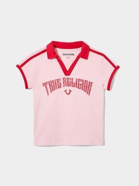True Religion Pink Polo with Red Trim and Logo